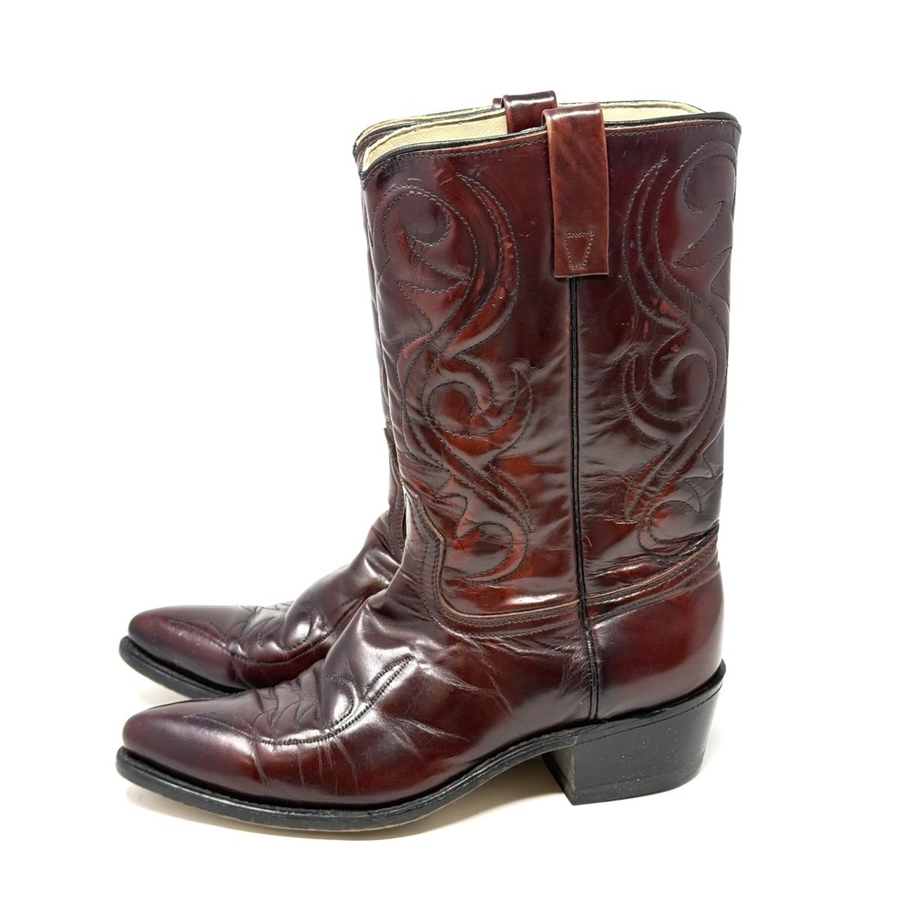 Vintage ACME 4939 Men's 10.5 D Burgundy Leather Western Cowboy Boots USA